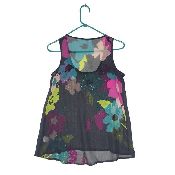 Candie's Women Sheer Tank Floral Sequins Y2K Floral Indie Sleaze 2000s Sparkle - Picture 2 of 8